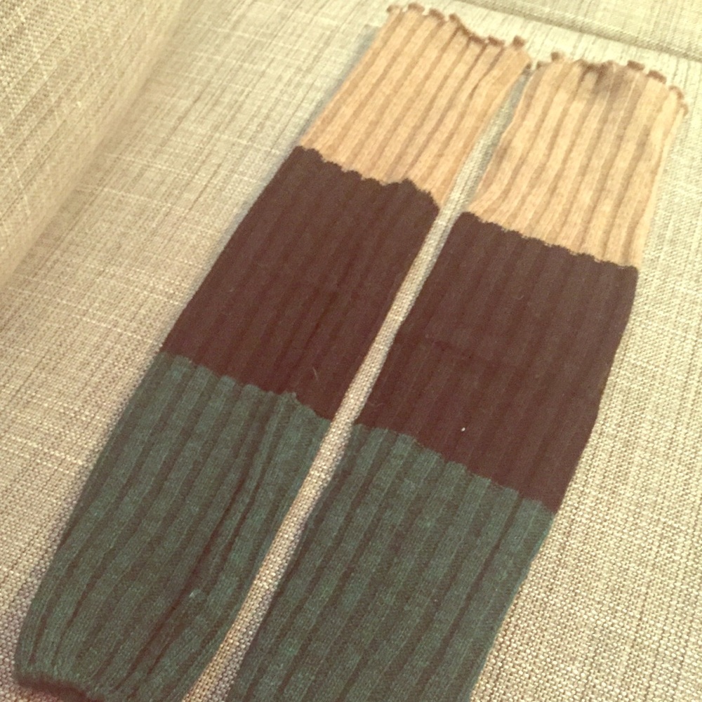 Green, Tan and Black Color Block Ribbed Legwarmers Cute and Stylish Winter Wear